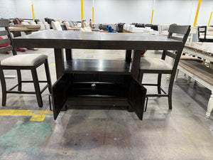 Counter-Height Dining Table with Storage Pedestal Base & Upholstered Chairs