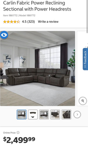 Carlin Fabric Power Reclining Sectional with Power Headrests