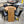 Round Oak Pedestal Dining Table with Leaf & 4 Black Faux Leather Chairs
