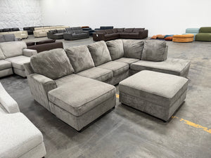Large Gray U-Shaped Double Chaise Sectional with Ottoman