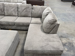 Large Gray U-Shaped Double Chaise Sectional with Ottoman
