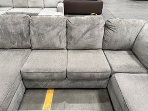 Large Gray U-Shaped Double Chaise Sectional with Ottoman