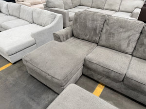 Large Gray U-Shaped Double Chaise Sectional with Ottoman