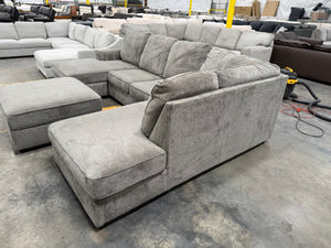 Large Gray U-Shaped Double Chaise Sectional with Ottoman