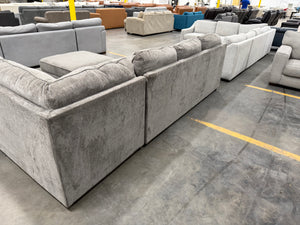 Large Gray U-Shaped Double Chaise Sectional with Ottoman