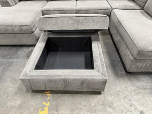 Large Gray U-Shaped Double Chaise Sectional with Ottoman