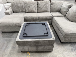 Large Gray U-Shaped Double Chaise Sectional with Ottoman