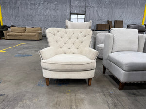 Cream Tufted Wingback Accent Chair with Nailhead Trim