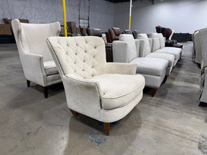Cream Tufted Wingback Accent Chair with Nailhead Trim