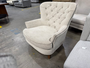 Cream Tufted Wingback Accent Chair with Nailhead Trim