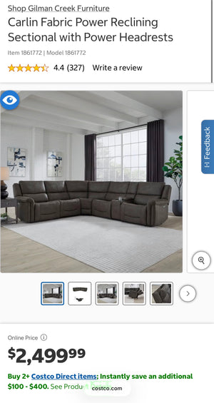 Carlin Fabric Power Sectional (Incomplete)