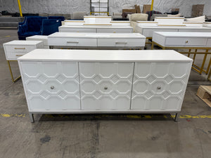 White Geometric 3-Door Credenza / Sideboard Cabinet