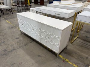 White Geometric 3-Door Credenza / Sideboard Cabinet
