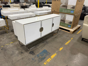 White 3-Door Credenza with Chrome Frame
