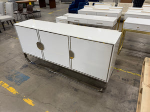 White 3-Door Credenza with Chrome Frame