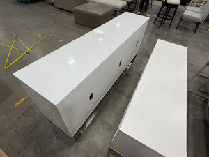 White 3-Door Credenza with Chrome Frame