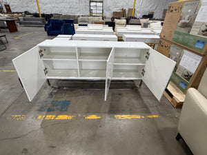 White 3-Door Credenza with Chrome Frame