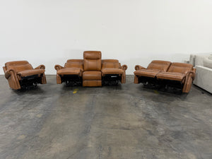 Grayson 3-piece Leather Power Reclining Set with Power Headrests and Lumbar - Sofa, Loveseat, and Recliner