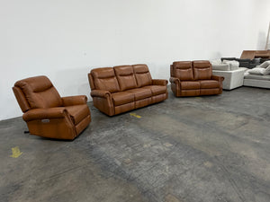 Grayson 3-piece Leather Power Reclining Set with Power Headrests and Lumbar - Sofa, Loveseat, and Recliner