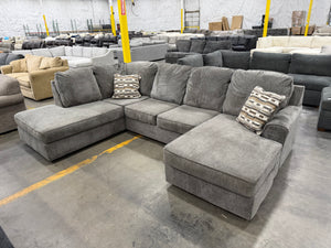 Gray Double Chaise U-Shaped Sectional with Accent Pillows