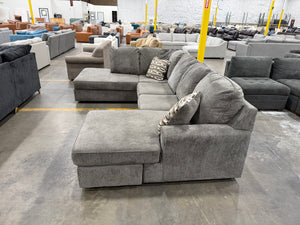 Gray Double Chaise U-Shaped Sectional with Accent Pillows
