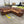Brown Leather L-Shaped Sectional with Rolled Arms & Nailhead Trim