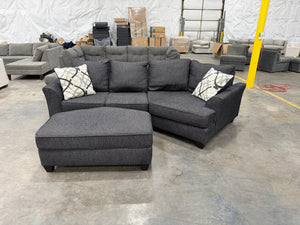 Charcoal Gray Cuddler Sectional Sofa with Oversized Ottoman