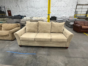Beige Microfiber 3-Seat Sofa with Flared Arms