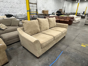Beige Microfiber 3-Seat Sofa with Flared Arms