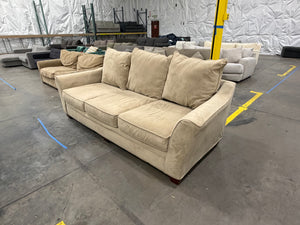 Beige Microfiber 3-Seat Sofa with Flared Arms