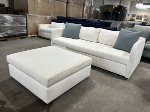 CB2 White 80'' Stitch Sofa w/Ottoman