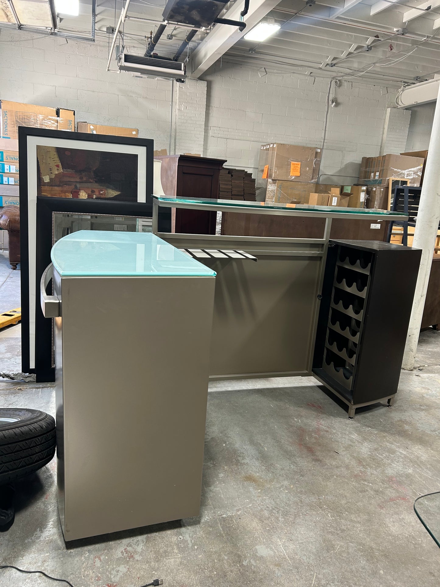 Contemporary Glass-Top Folding Bar Cabinet