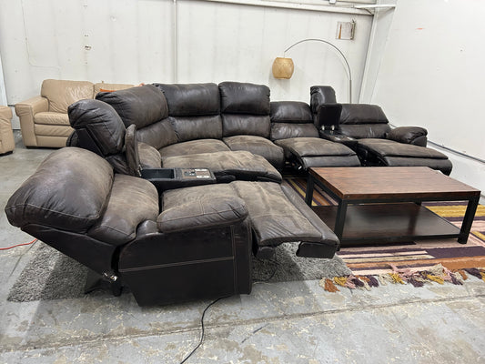 Brown Microsuede Electric Recliner Sectional