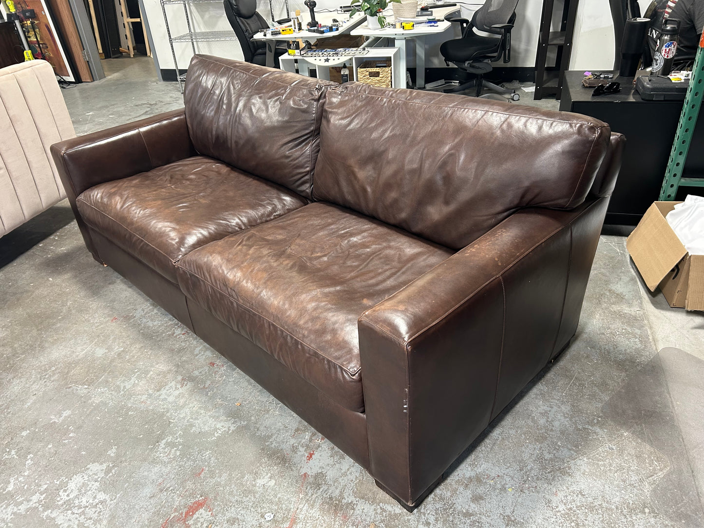 Crate & Barrel 88” Dark Brown Leather Axis Sofa