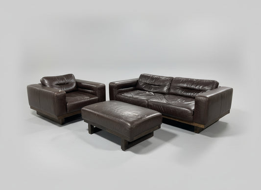 Restoration Hardware Leather Durrell Sofa & Chair Set w/Ottoman