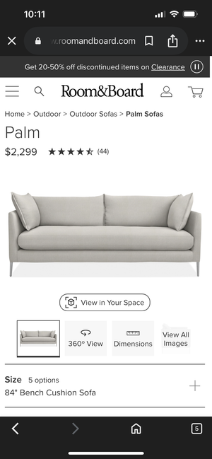 Room & Board Light Gray 84'' Palm Sofa