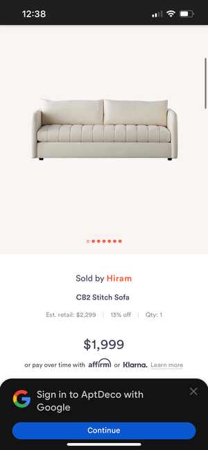 CB2 White 80'' Stitch Sofa w/Ottoman