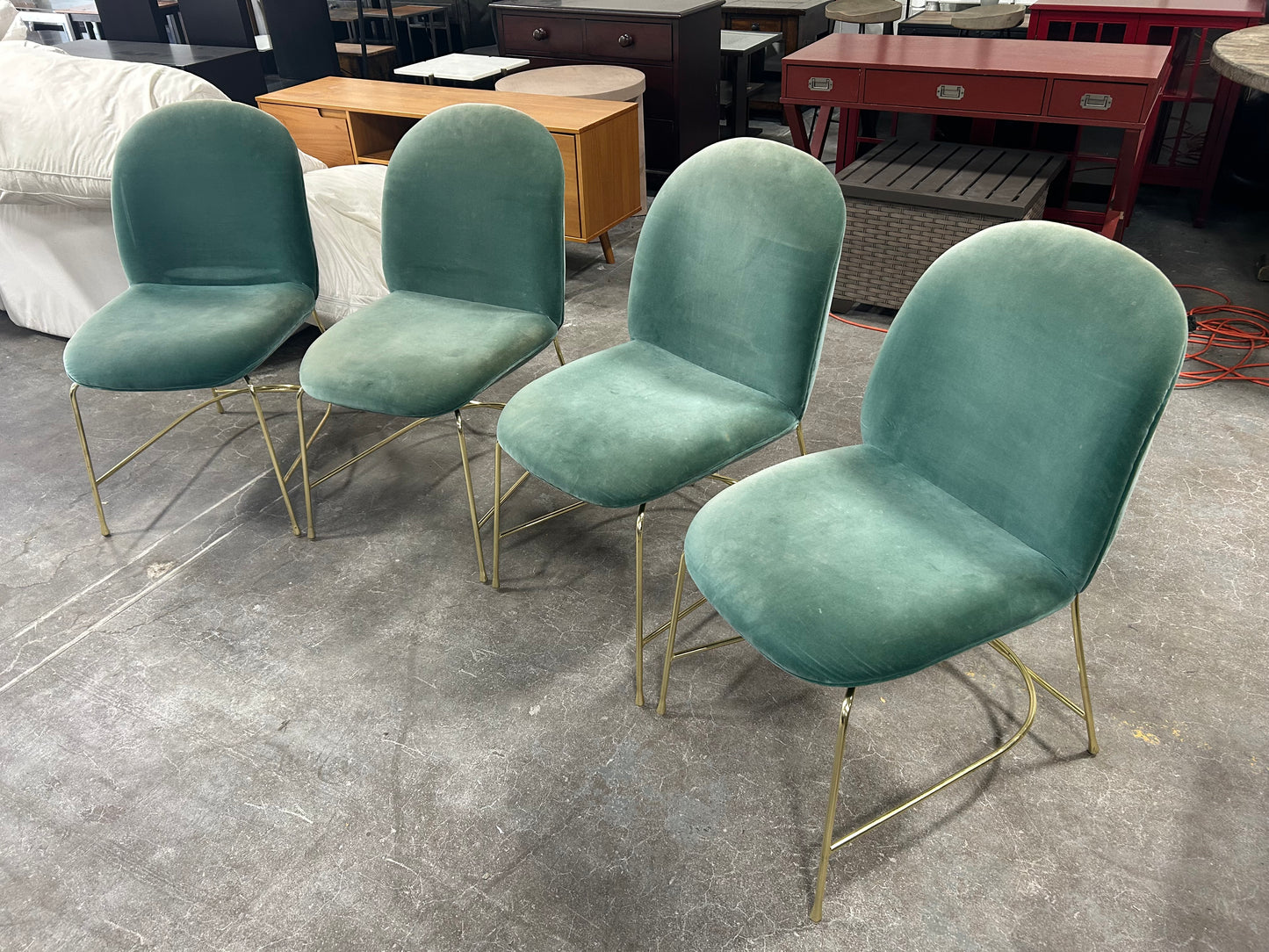 Anthropologie 4-Pc Emerald Green MCM Dining Chair Set