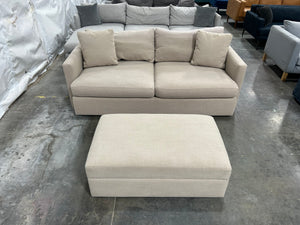 Crate & Barrel 83” Lounge Deep Sofa w/Storage Ottoman (Beige)