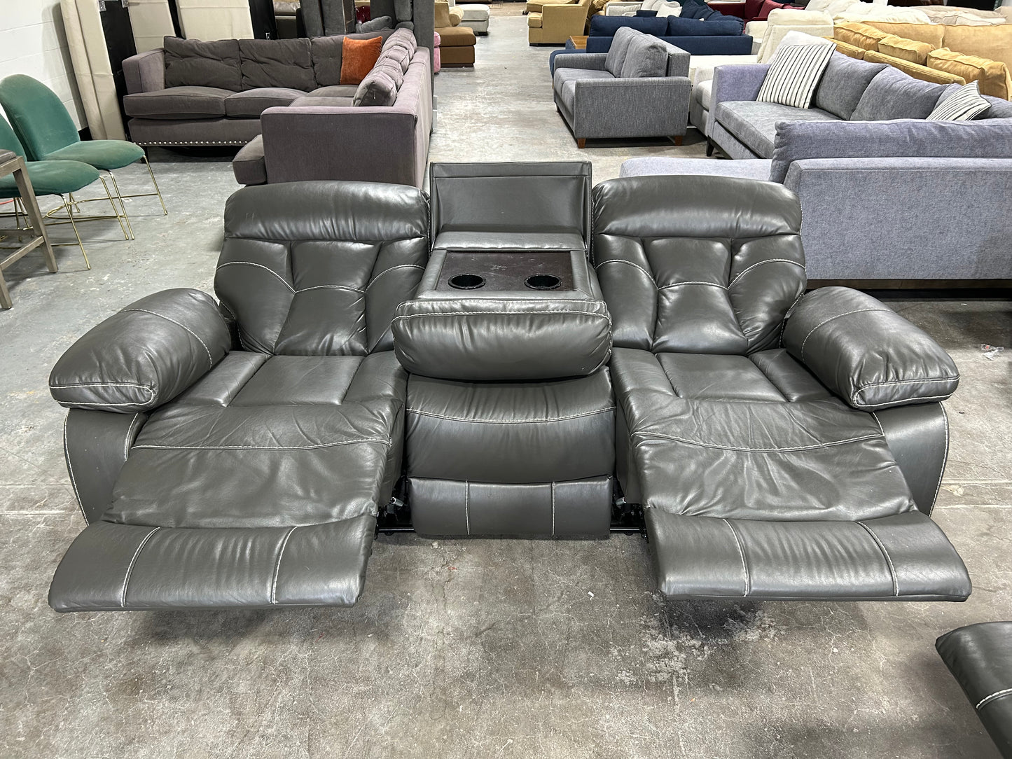 Contemporary Gray Leather Recliner Sofa & Loveseat Set