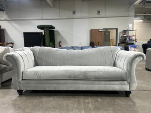 Light Gray Velvet Camelback Sofa