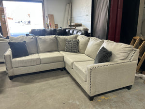 Studded Light Gray L-Shaped Sectional
