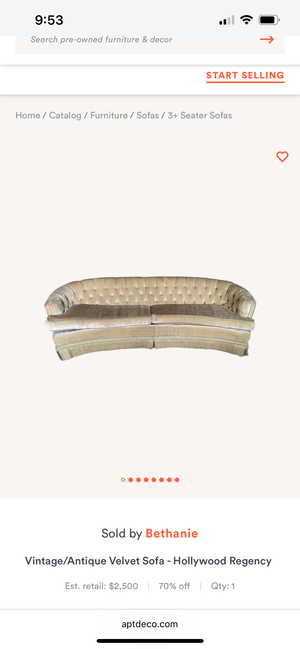 1970s Gold Velvet Hollywood Regency Sofa