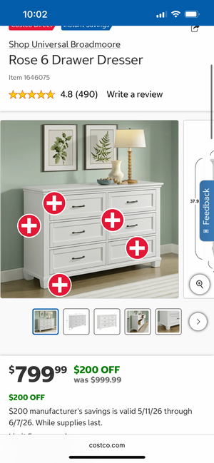 Universal Broadmoore Rose 6 Drawer Dresser