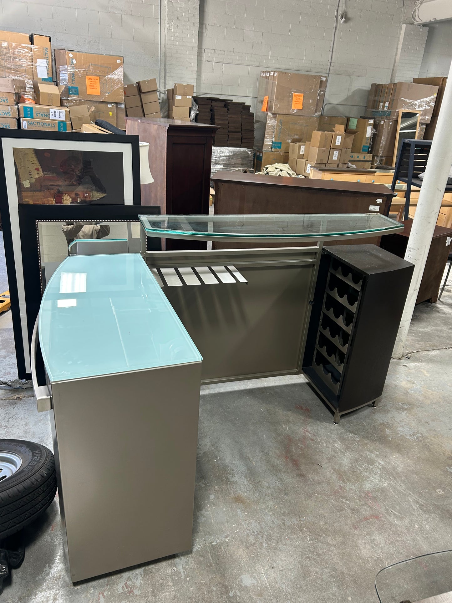 Contemporary Glass-Top Folding Bar Cabinet