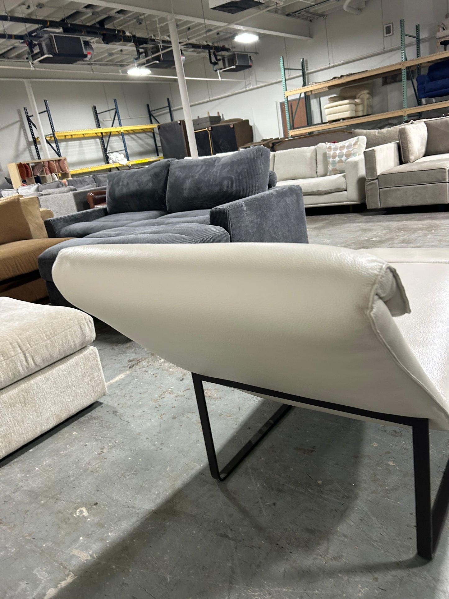 Chateau d’Ax Sky Grey Leather Chaise Lounge