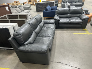 Dark Gray Leather Sofa & Loveseat Set