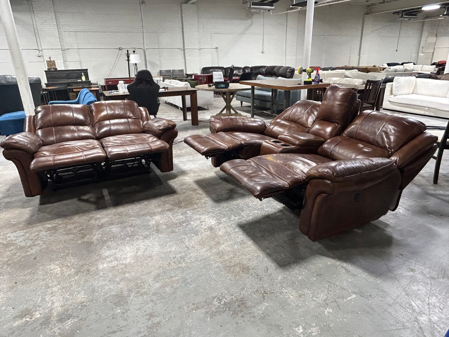 Brown Leather Power Recliner Sofa & Loveseat Set