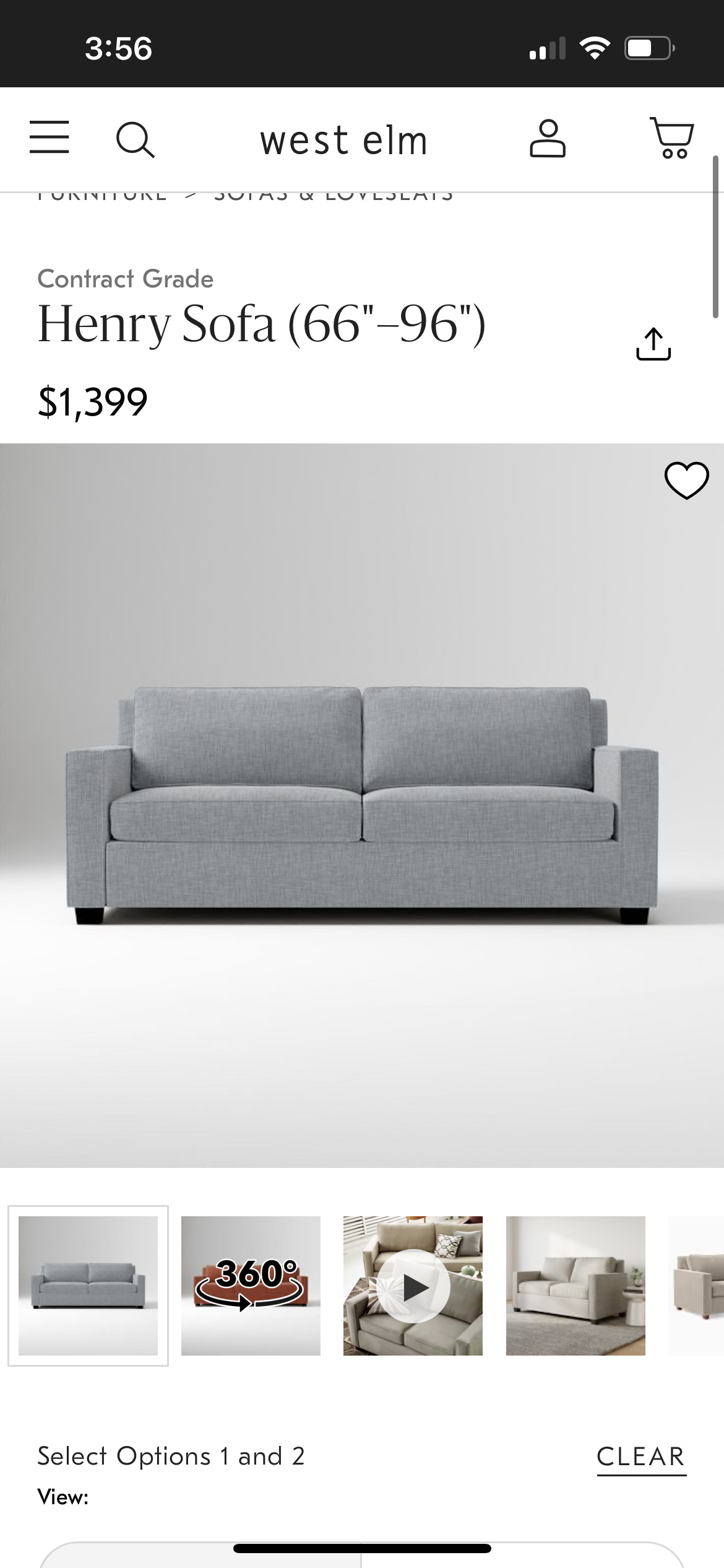 West Elm Gray 86'' Henry Sofa
