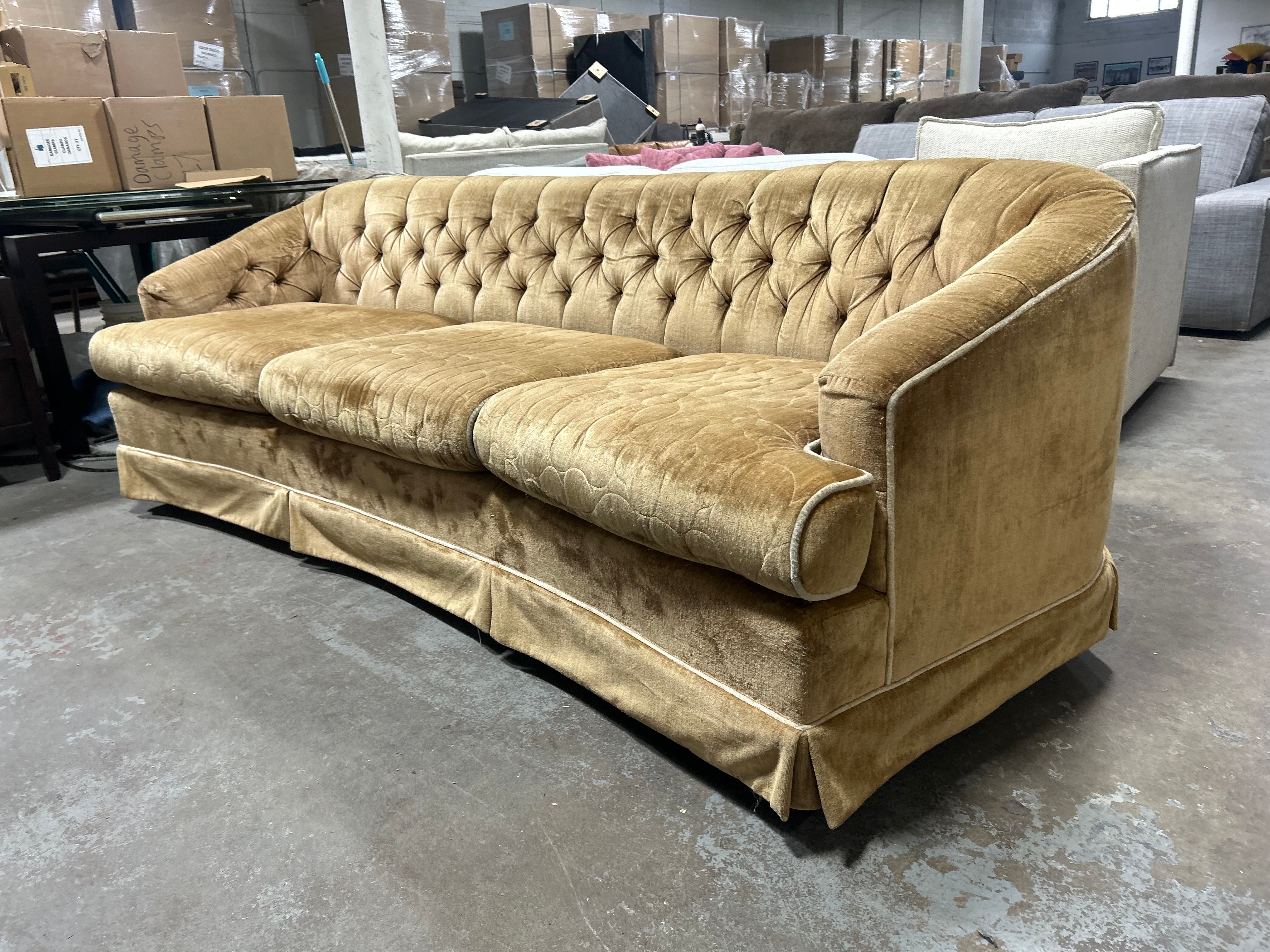 1970s Gold Velvet Hollywood Regency Sofa – Instant Offer Furniture